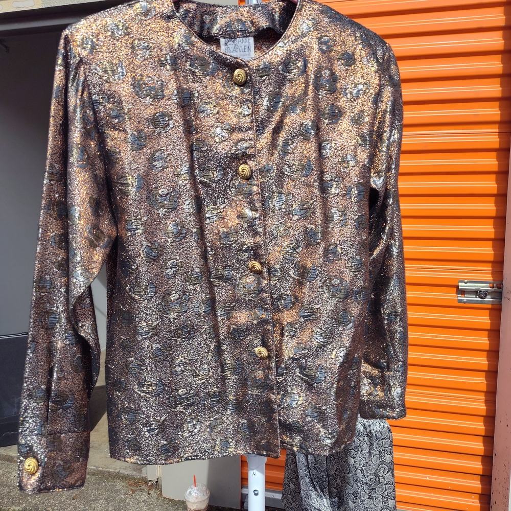 Anne Klein Metallic Blouse with Gold Button 1968 - 1970